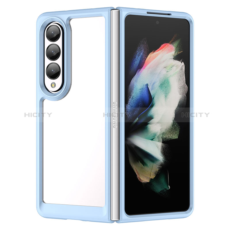 Coque Rebord Contour Silicone et Vitre Transparente Housse Etui J01S pour Samsung Galaxy Z Fold3 5G Bleu Plus