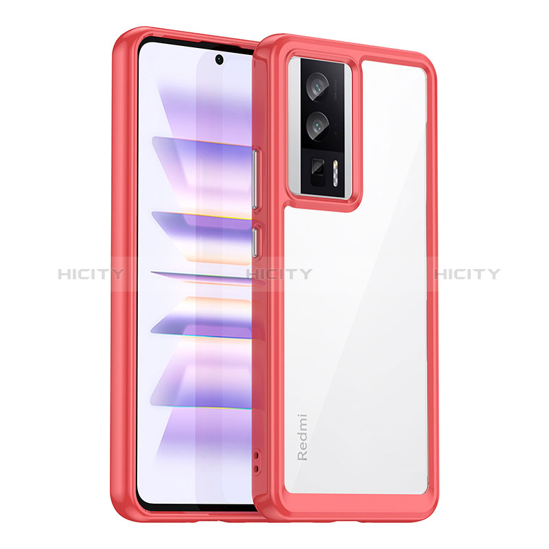 Coque Rebord Contour Silicone et Vitre Transparente Housse Etui J02S pour Xiaomi Poco F5 Pro 5G Rouge Plus