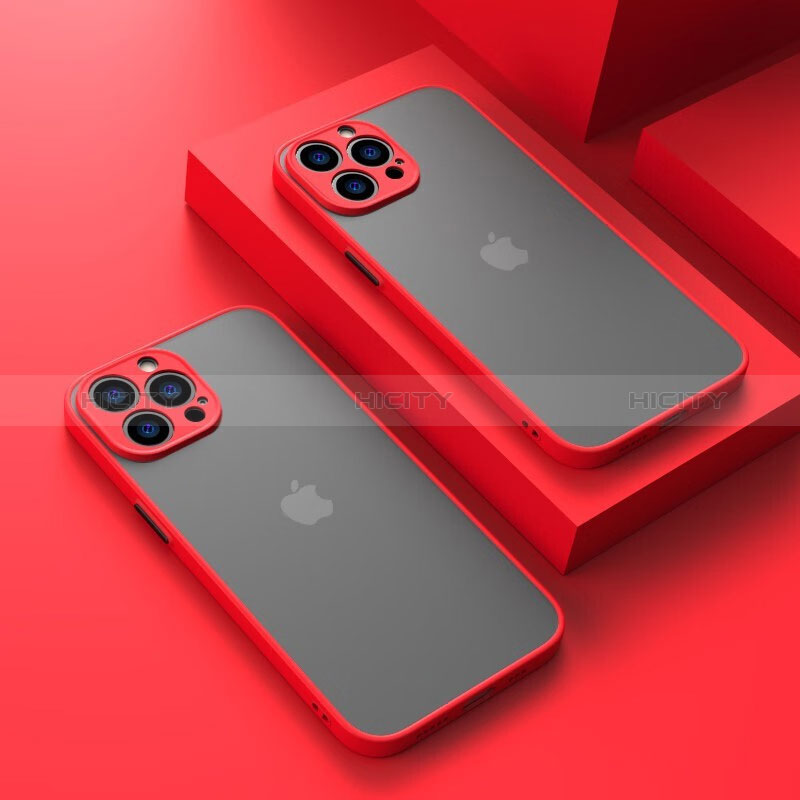 Coque Rebord Contour Silicone et Vitre Transparente Housse Etui LS1 pour Apple iPhone 13 Pro Rouge Plus