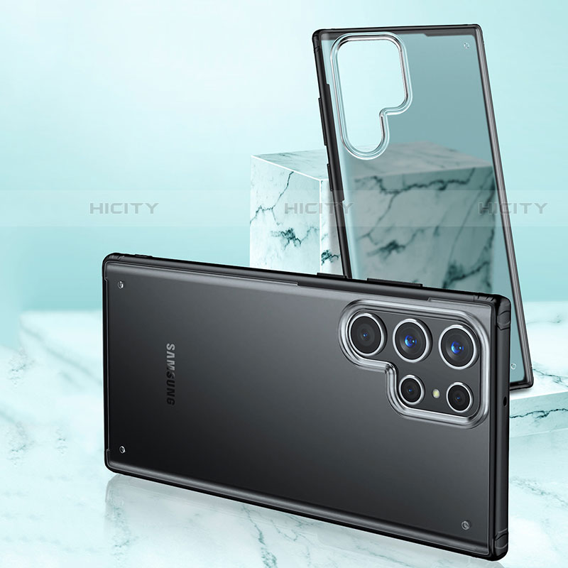Coque Rebord Contour Silicone et Vitre Transparente Housse Etui M02 pour Samsung Galaxy S22 Ultra 5G Plus