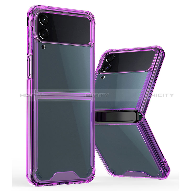 Coque Rebord Contour Silicone et Vitre Transparente Housse Etui P01 pour Samsung Galaxy Z Flip3 5G Violet Plus