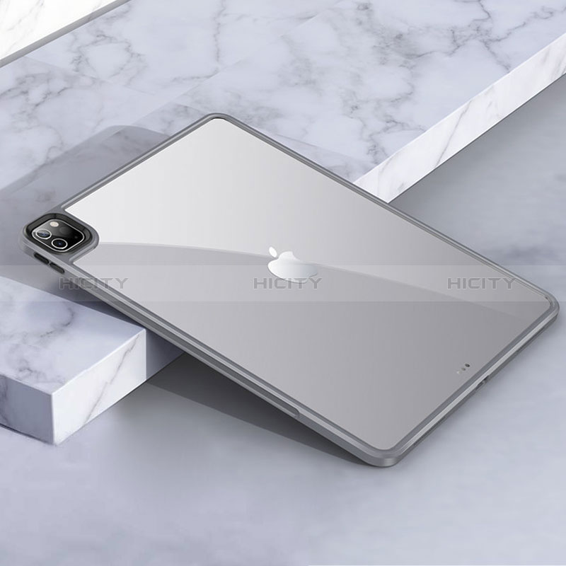 Coque Rebord Contour Silicone et Vitre Transparente Housse Etui pour Apple iPad Pro 11 (2020) Gris Fonce Plus