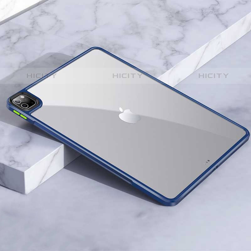 Coque Rebord Contour Silicone et Vitre Transparente Housse Etui pour Apple iPad Pro 12.9 (2020) Bleu Plus