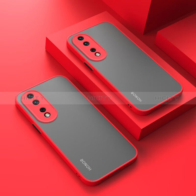 Coque Rebord Contour Silicone et Vitre Transparente Housse Etui pour Huawei Honor 90 5G Rouge Plus