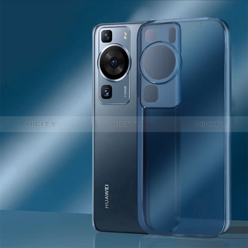 Coque Rebord Contour Silicone et Vitre Transparente Housse Etui pour Huawei P60 Bleu Plus