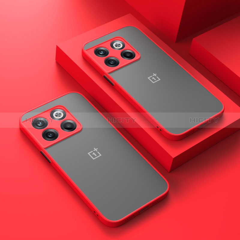 Coque Rebord Contour Silicone et Vitre Transparente Housse Etui pour OnePlus 12 5G Rouge Plus