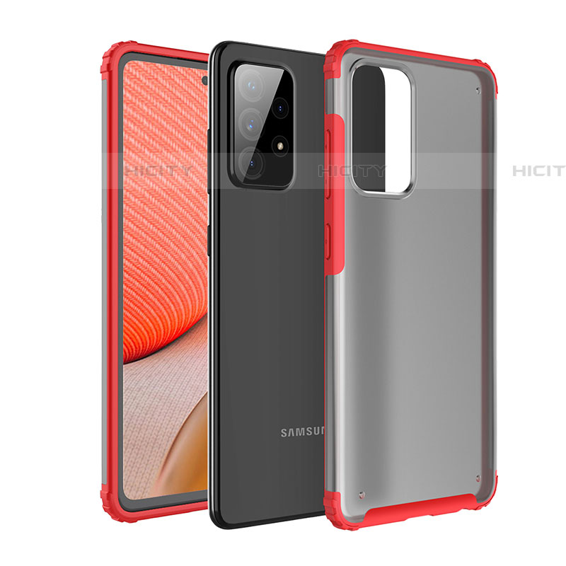 Coque Rebord Contour Silicone et Vitre Transparente Housse Etui pour Samsung Galaxy A72 5G Rouge Plus