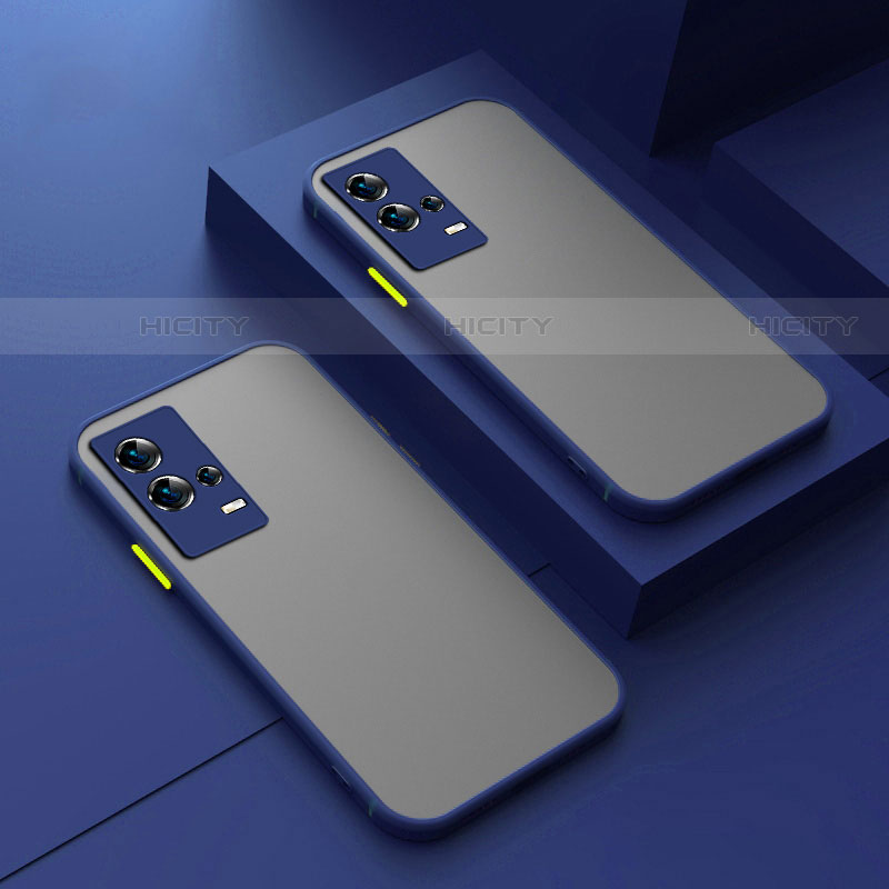 Coque Rebord Contour Silicone et Vitre Transparente Housse Etui pour Vivo iQOO 8 Pro 5G Bleu Plus