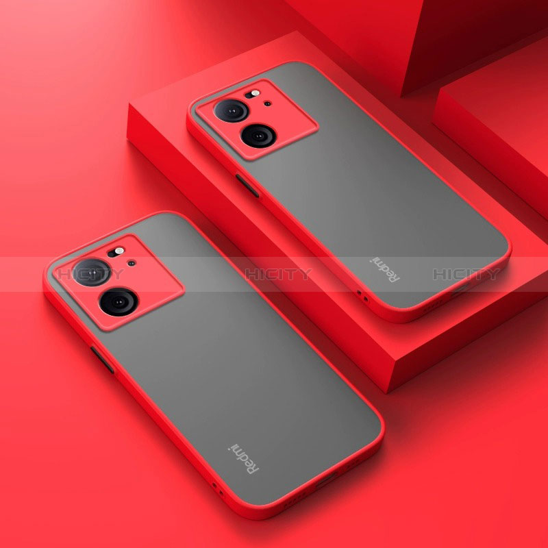 Coque Rebord Contour Silicone et Vitre Transparente Housse Etui pour Xiaomi Mi 13T 5G Rouge Plus