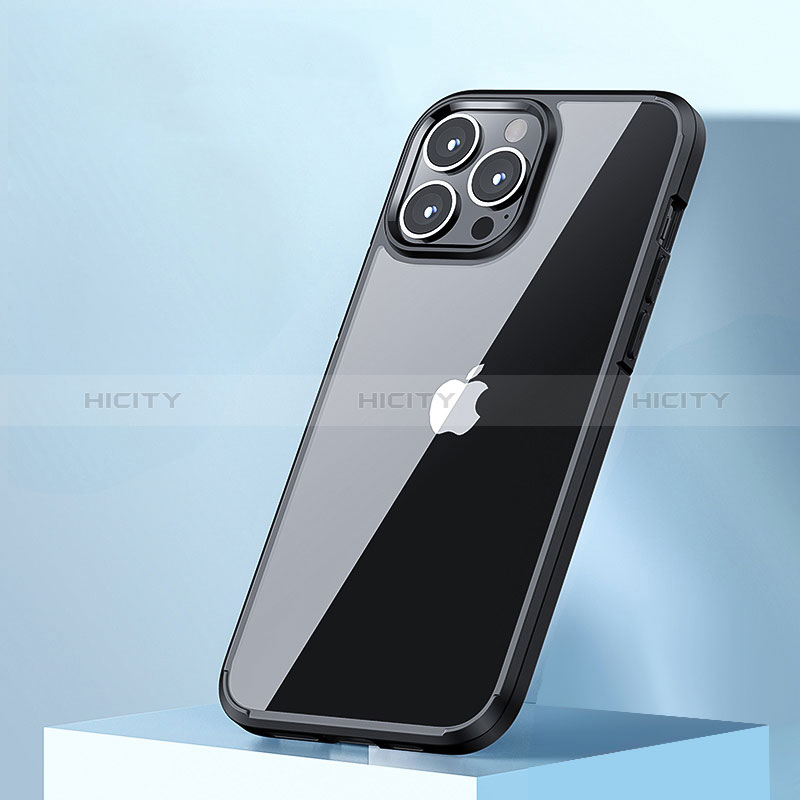 Coque Rebord Contour Silicone et Vitre Transparente Housse Etui QC3 pour Apple iPhone 14 Pro Noir Plus