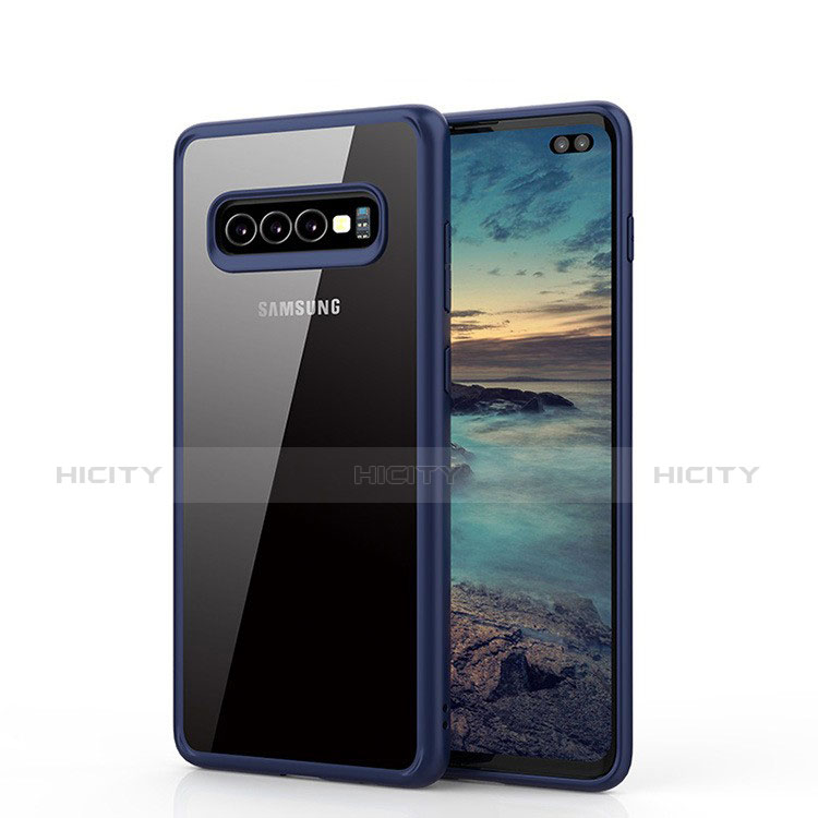Coque Rebord Contour Silicone et Vitre Transparente Miroir Housse Etui A02 pour Samsung Galaxy S10 Plus Bleu Plus