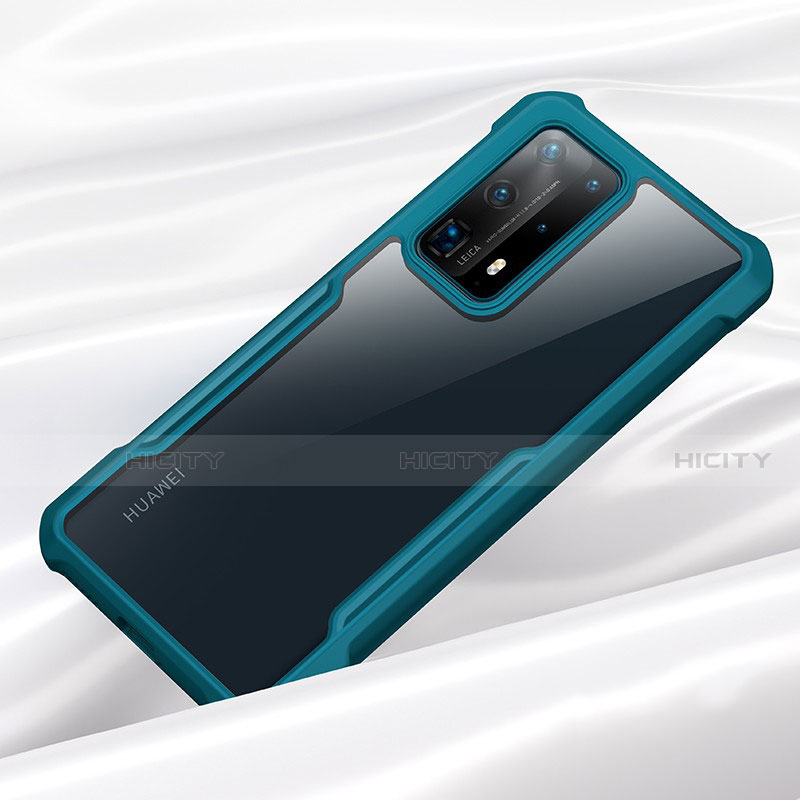 Coque Rebord Contour Silicone et Vitre Transparente Miroir Housse Etui H01 pour Huawei P40 Pro+ Plus Cyan Plus