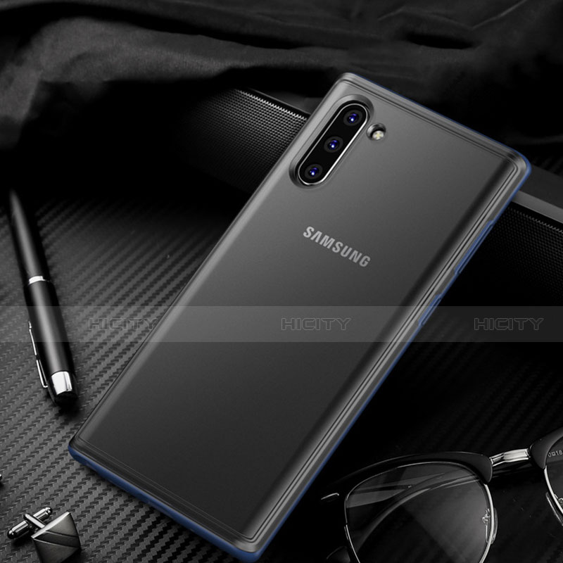 Coque Rebord Contour Silicone et Vitre Transparente Miroir Housse Etui H01 pour Samsung Galaxy Note 10 Plus 5G Bleu Plus