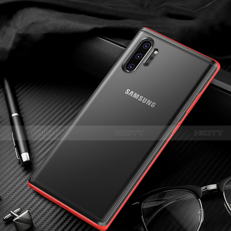 Coque Rebord Contour Silicone et Vitre Transparente Miroir Housse Etui H01 pour Samsung Galaxy Note 10 Plus 5G Rouge Plus