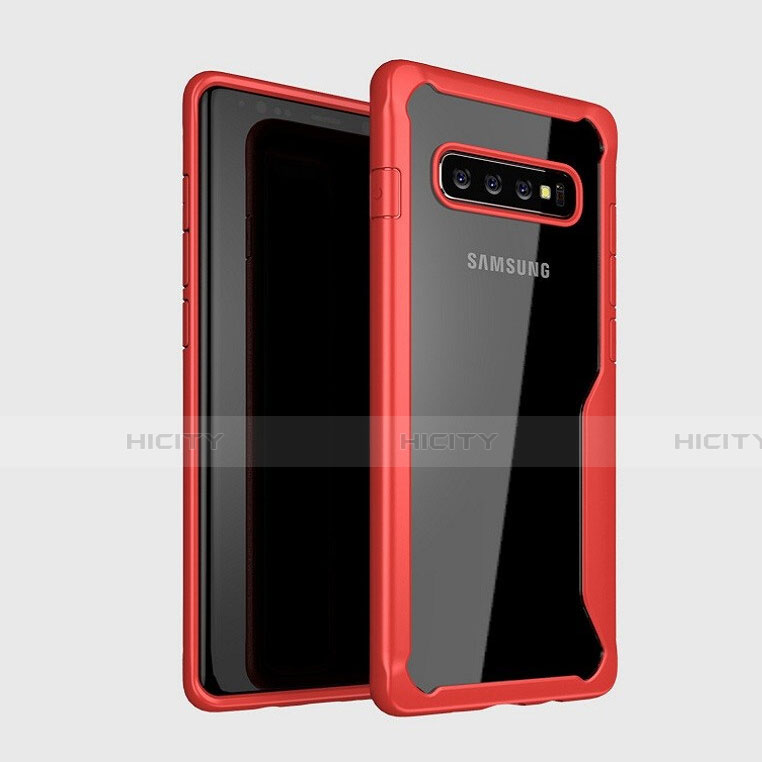Coque Rebord Contour Silicone et Vitre Transparente Miroir Housse Etui H01 pour Samsung Galaxy S10 Rouge Plus
