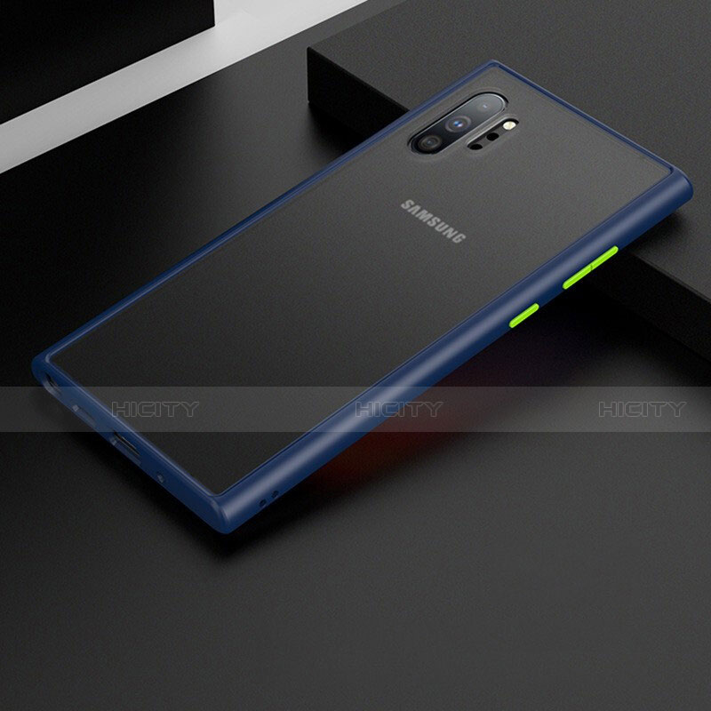Coque Rebord Contour Silicone et Vitre Transparente Miroir Housse Etui H02 pour Samsung Galaxy Note 10 Plus 5G Bleu Plus