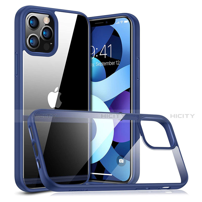 Coque Rebord Contour Silicone et Vitre Transparente Miroir Housse Etui H04 pour Apple iPhone 12 Pro Bleu Plus