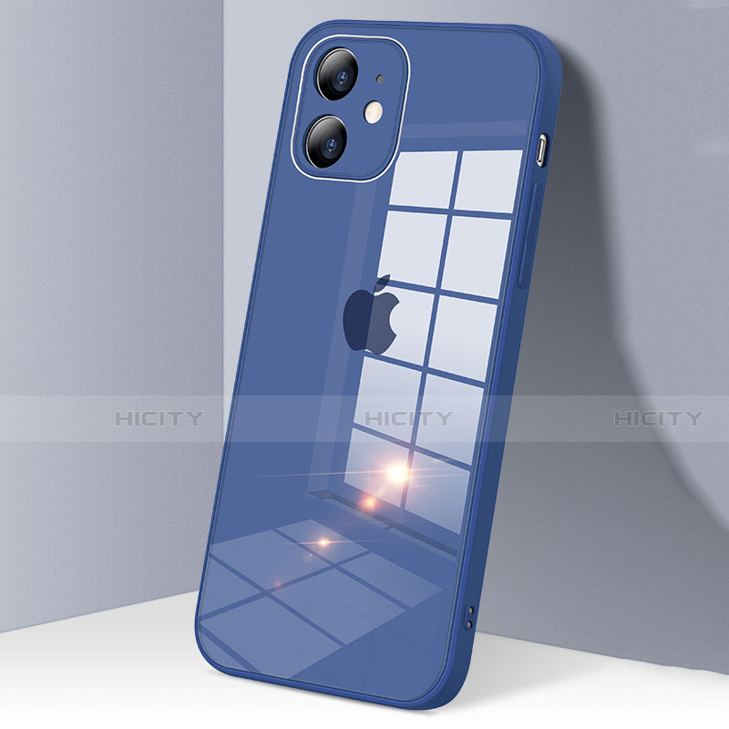 Coque Rebord Contour Silicone et Vitre Transparente Miroir Housse Etui H06 pour Apple iPhone 12 Mini Bleu Plus