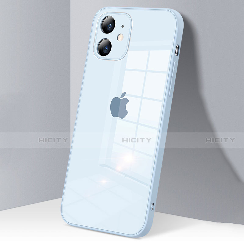 Coque Rebord Contour Silicone et Vitre Transparente Miroir Housse Etui H06 pour Apple iPhone 12 Mini Bleu Clair Plus