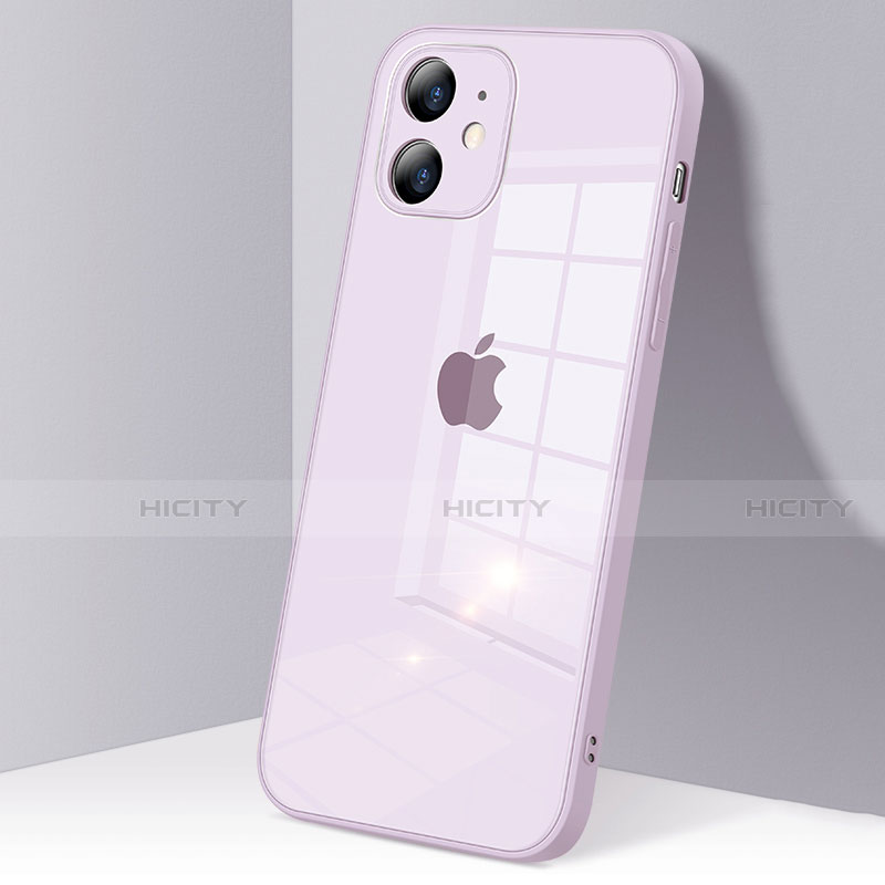 Coque Rebord Contour Silicone et Vitre Transparente Miroir Housse Etui H06 pour Apple iPhone 12 Mini Violet Clair Plus