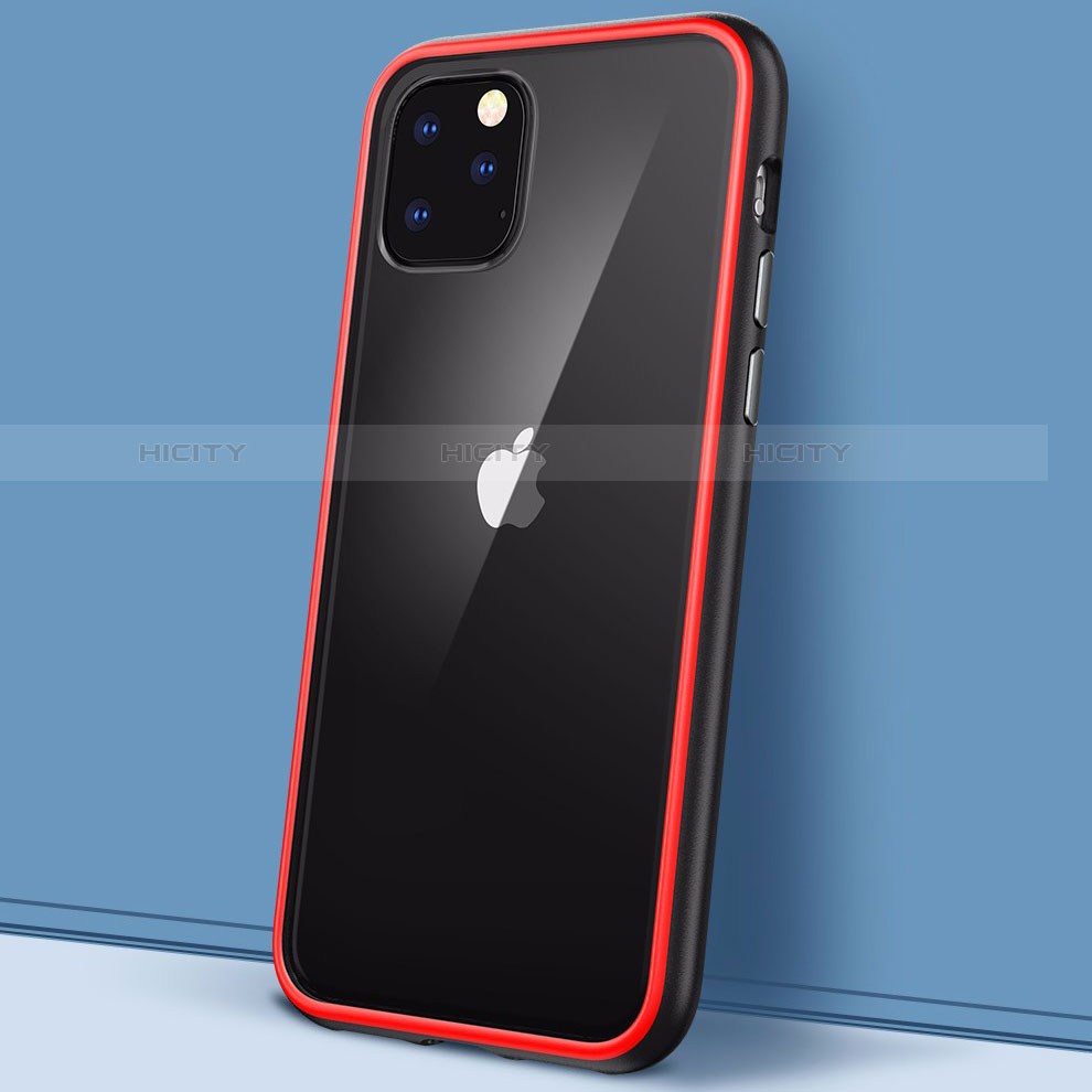 Coque Rebord Contour Silicone et Vitre Transparente Miroir Housse Etui M02 pour Apple iPhone 11 Pro Rouge Plus