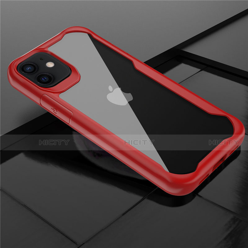 Coque Rebord Contour Silicone et Vitre Transparente Miroir Housse Etui M02 pour Apple iPhone 12 Mini Rouge Plus
