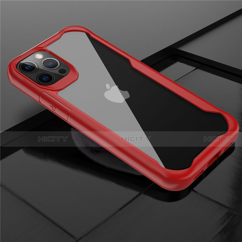 Coque Rebord Contour Silicone et Vitre Transparente Miroir Housse Etui M02 pour Apple iPhone 12 Pro Max Rouge Plus