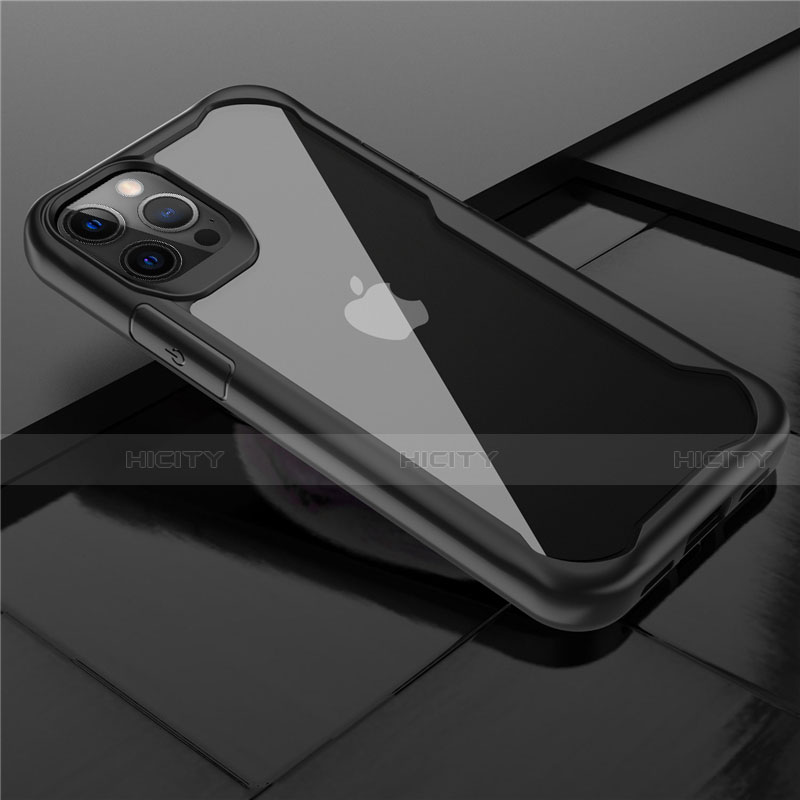 Coque Rebord Contour Silicone et Vitre Transparente Miroir Housse Etui M02 pour Apple iPhone 12 Pro Noir Plus