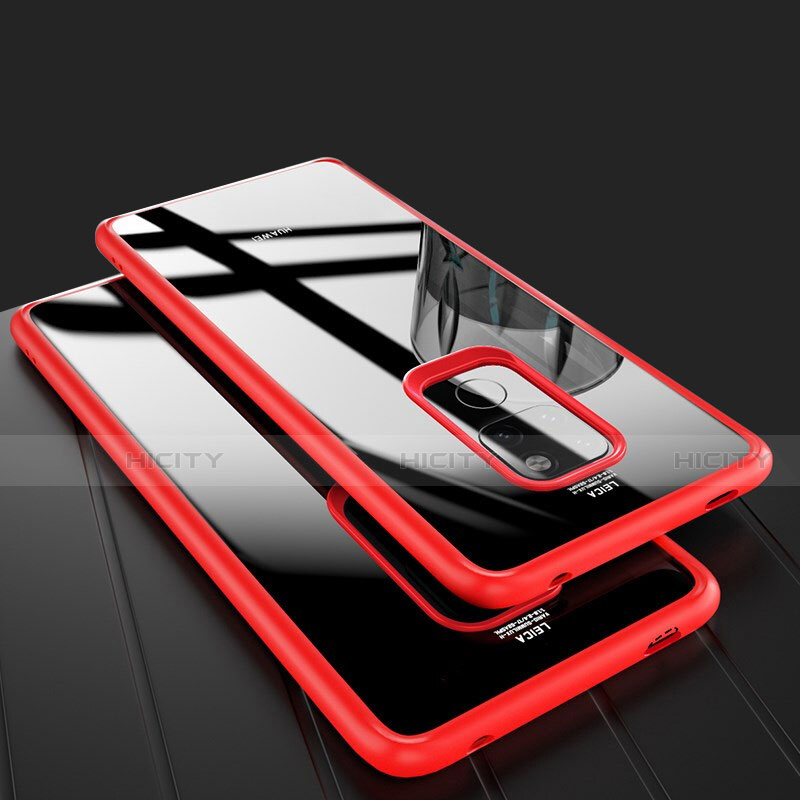 Coque Rebord Contour Silicone et Vitre Transparente Miroir Housse Etui M02 pour Huawei Mate 20 Rouge Plus
