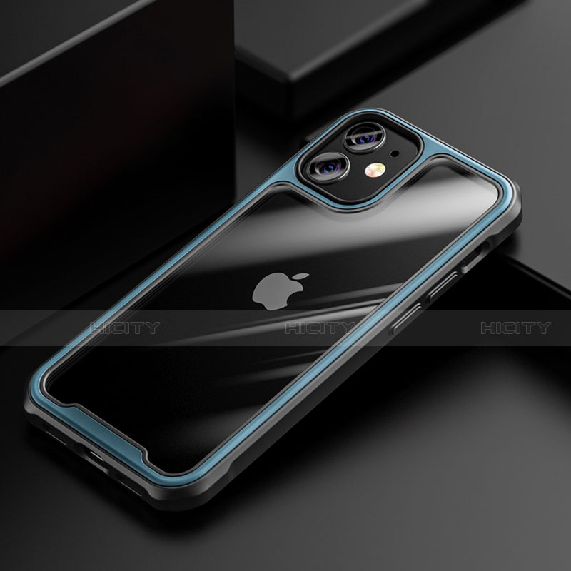 Coque Rebord Contour Silicone et Vitre Transparente Miroir Housse Etui M03 pour Apple iPhone 12 Bleu Plus