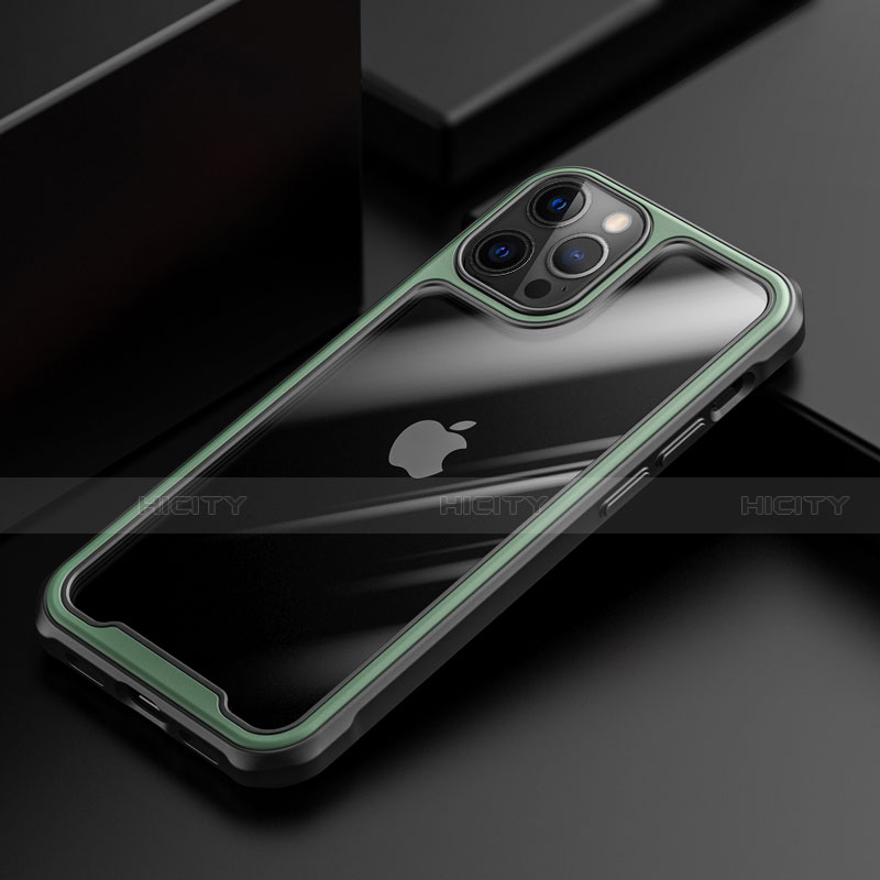 Coque Rebord Contour Silicone et Vitre Transparente Miroir Housse Etui M03 pour Apple iPhone 12 Pro Max Vert Plus