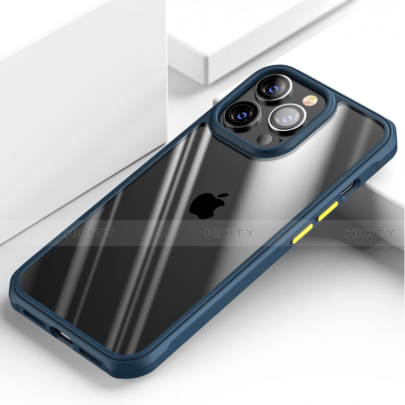 Coque Rebord Contour Silicone et Vitre Transparente Miroir Housse Etui M03 pour Apple iPhone 13 Pro Max Bleu Plus