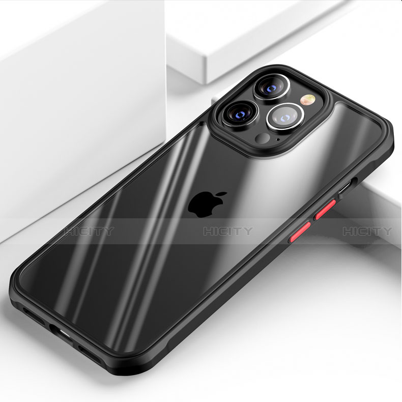 Coque Rebord Contour Silicone et Vitre Transparente Miroir Housse Etui M03 pour Apple iPhone 13 Pro Max Noir Plus