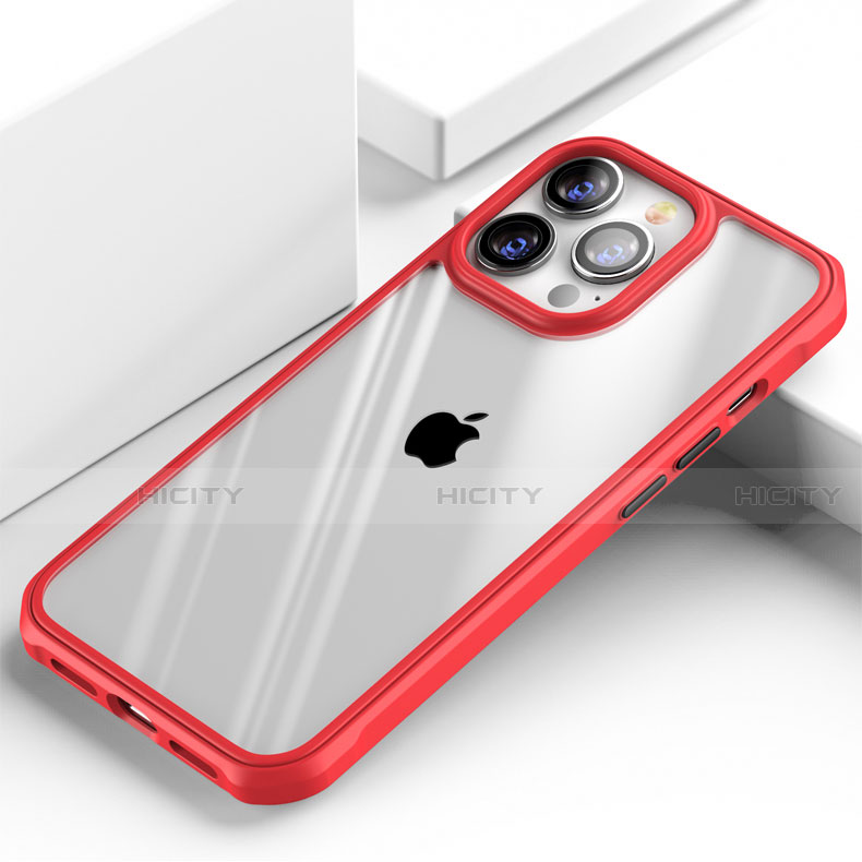 Coque Rebord Contour Silicone et Vitre Transparente Miroir Housse Etui M03 pour Apple iPhone 13 Pro Max Rouge Plus