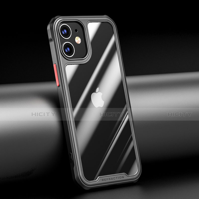 Coque Rebord Contour Silicone et Vitre Transparente Miroir Housse Etui M04 pour Apple iPhone 12 Noir Plus