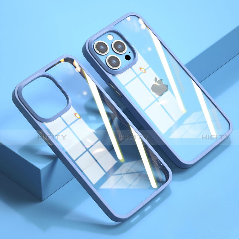 Coque Rebord Contour Silicone et Vitre Transparente Miroir Housse Etui M04 pour Apple iPhone 13 Pro Max Bleu Plus