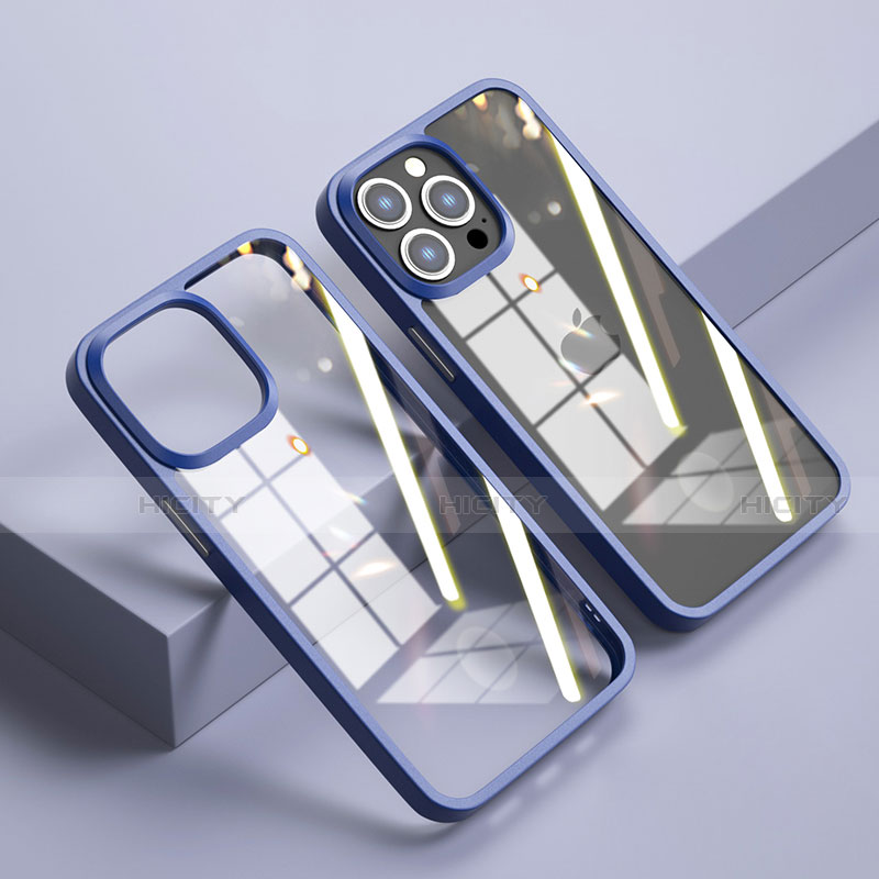 Coque Rebord Contour Silicone et Vitre Transparente Miroir Housse Etui M04 pour Apple iPhone 13 Pro Max Bleu Royal Plus