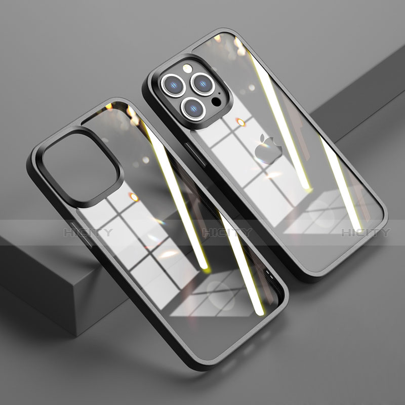 Coque Rebord Contour Silicone et Vitre Transparente Miroir Housse Etui M04 pour Apple iPhone 13 Pro Max Noir Plus