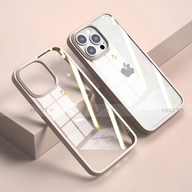 Coque Rebord Contour Silicone et Vitre Transparente Miroir Housse Etui M04 pour Apple iPhone 14 Pro Or Rose Plus