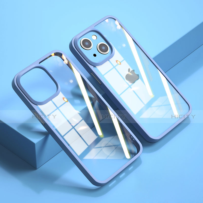 Coque Rebord Contour Silicone et Vitre Transparente Miroir Housse Etui M04 pour Apple iPhone 15 Plus Bleu Plus
