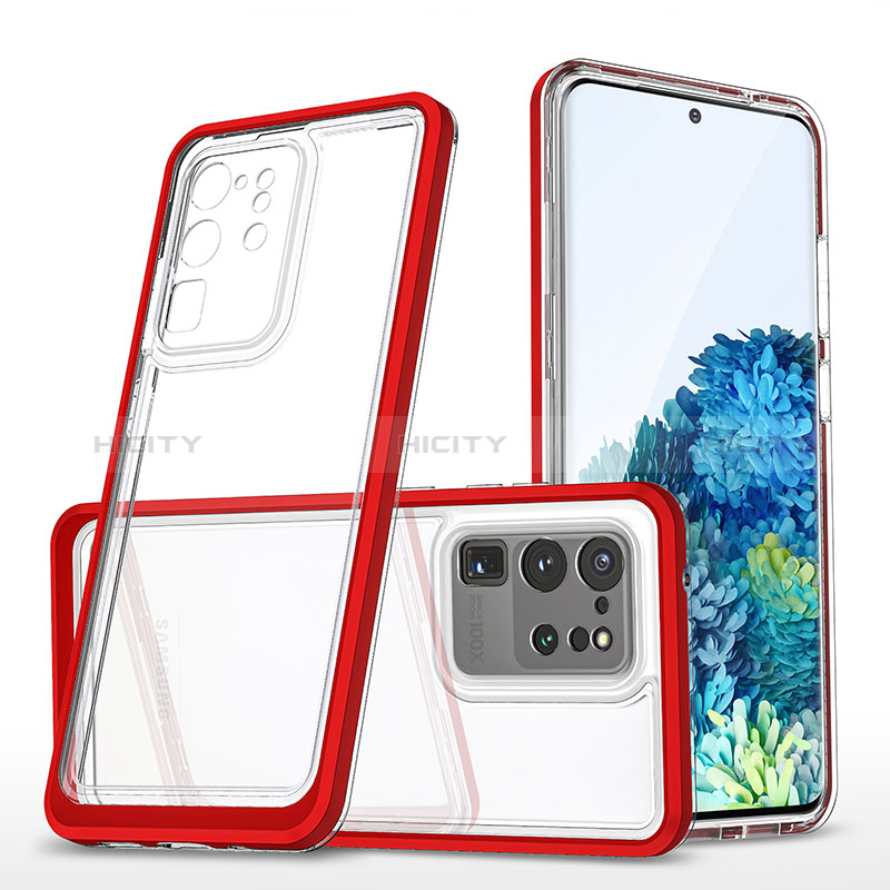 Coque Rebord Contour Silicone et Vitre Transparente Miroir Housse Etui MQ1 pour Samsung Galaxy S20 Ultra Rouge Plus
