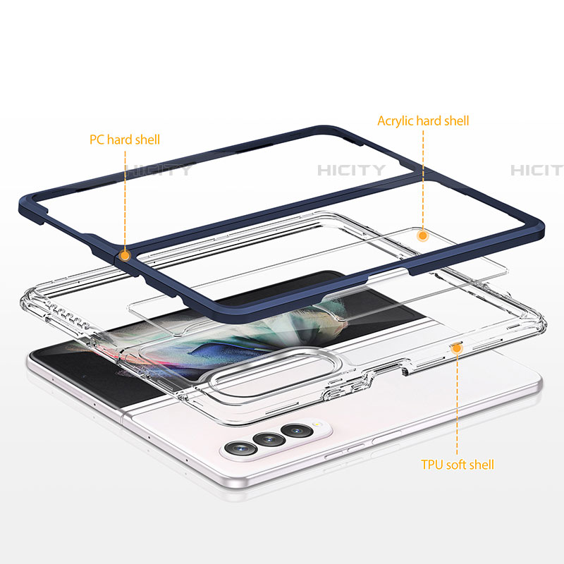 Coque Rebord Contour Silicone et Vitre Transparente Miroir Housse Etui MQ1 pour Samsung Galaxy Z Fold4 5G Plus