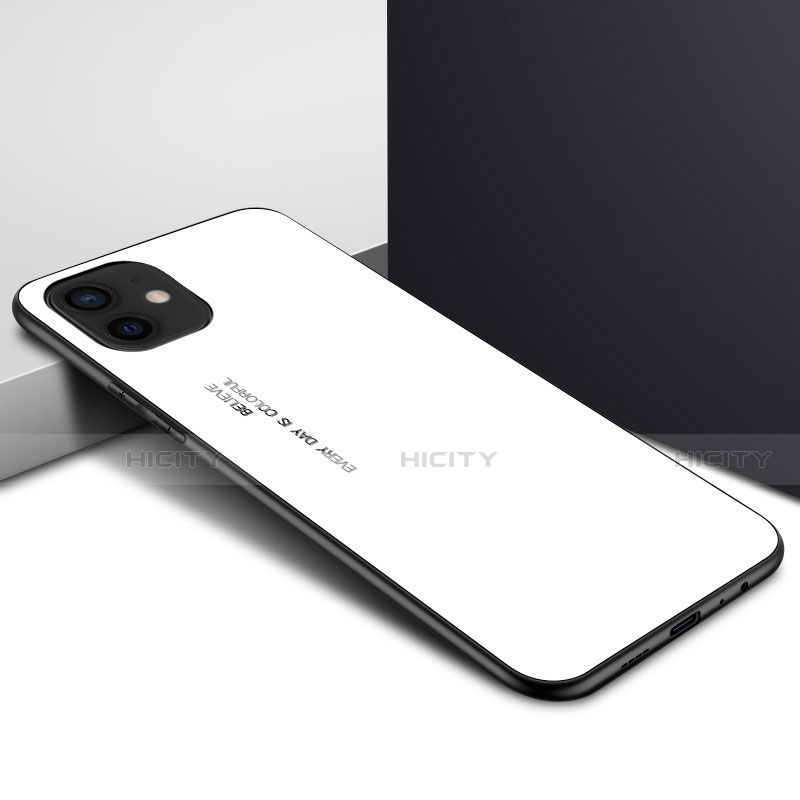 Coque Rebord Contour Silicone et Vitre Transparente Miroir Housse Etui N01 pour Apple iPhone 12 Blanc Plus