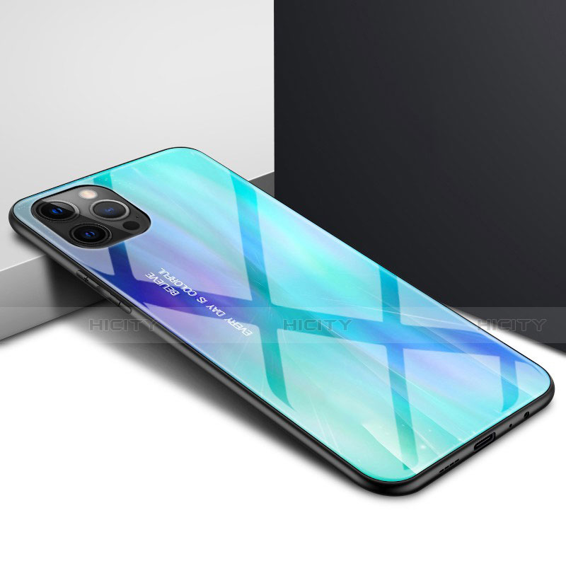 Coque Rebord Contour Silicone et Vitre Transparente Miroir Housse Etui N01 pour Apple iPhone 12 Pro Max Cyan Plus
