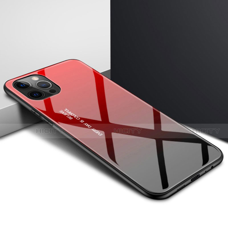 Coque Rebord Contour Silicone et Vitre Transparente Miroir Housse Etui N01 pour Apple iPhone 12 Pro Max Rouge Plus