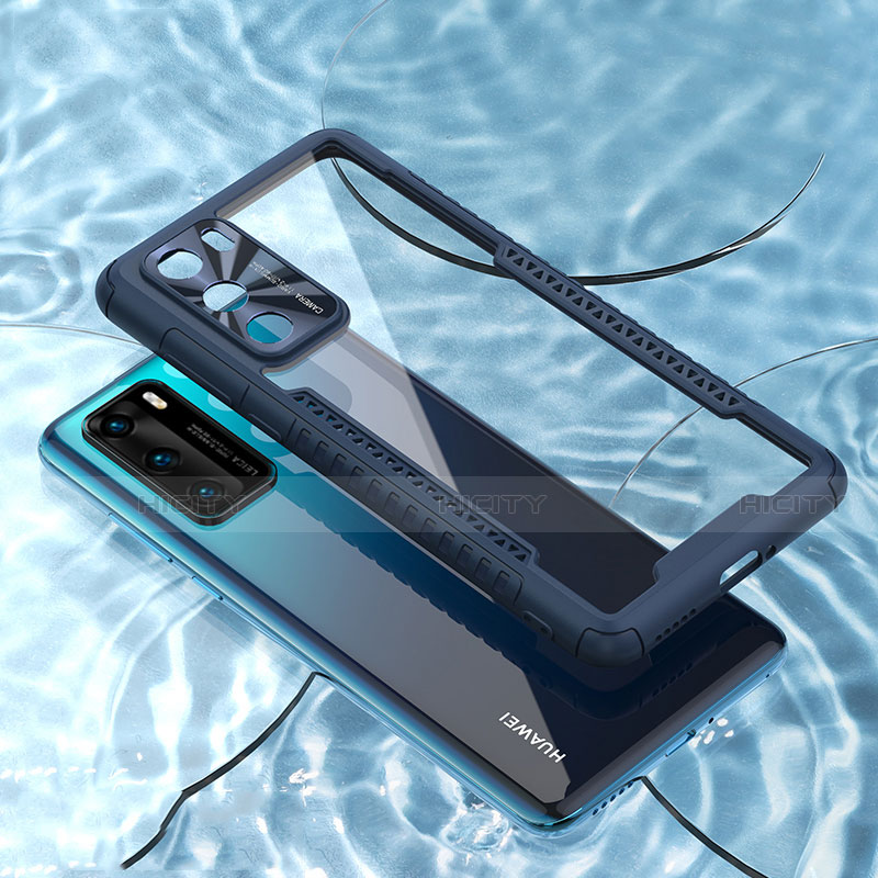 Coque Rebord Contour Silicone et Vitre Transparente Miroir Housse Etui N03 pour Huawei P40 Bleu Plus