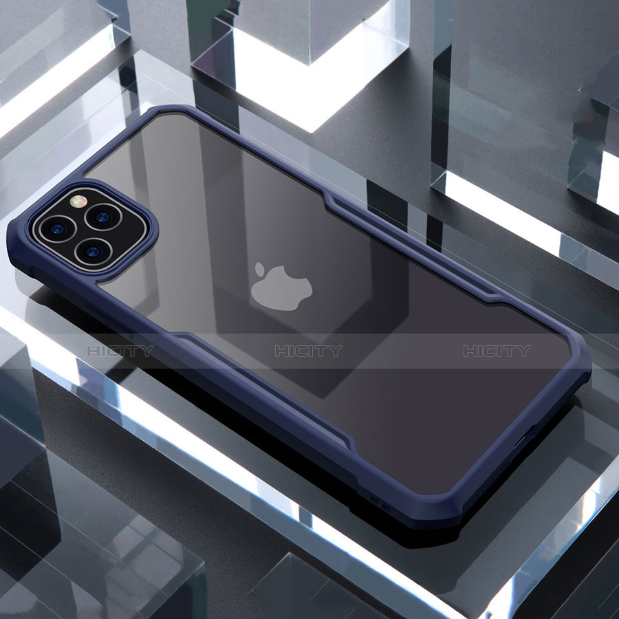 Coque Rebord Contour Silicone et Vitre Transparente Miroir Housse Etui pour Apple iPhone 11 Pro Bleu Plus