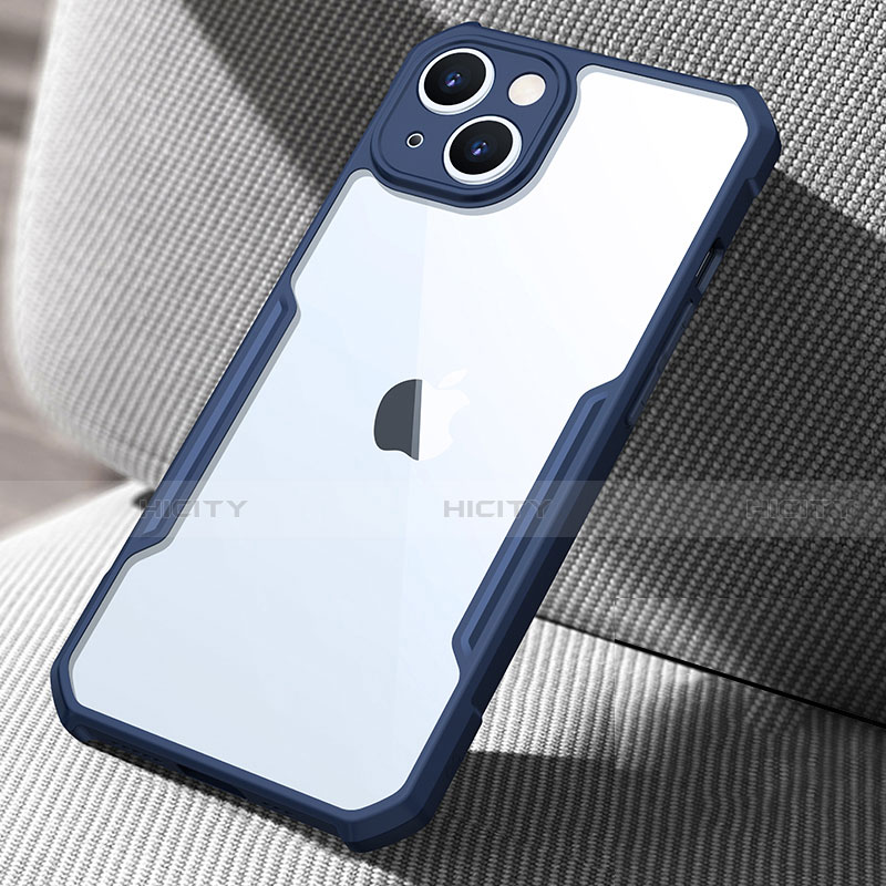 Coque Rebord Contour Silicone et Vitre Transparente Miroir Housse Etui pour Apple iPhone 14 Bleu Plus