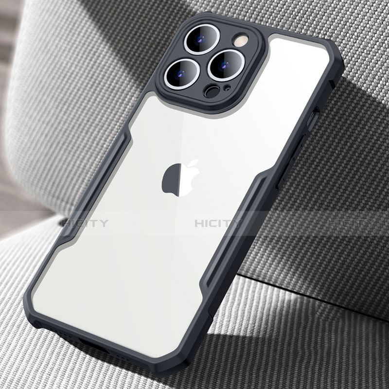Coque Rebord Contour Silicone et Vitre Transparente Miroir Housse Etui pour Apple iPhone 14 Pro Max Noir Plus