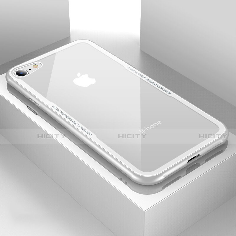 Coque Rebord Contour Silicone et Vitre Transparente Miroir Housse Etui pour Apple iPhone 7 Blanc Plus